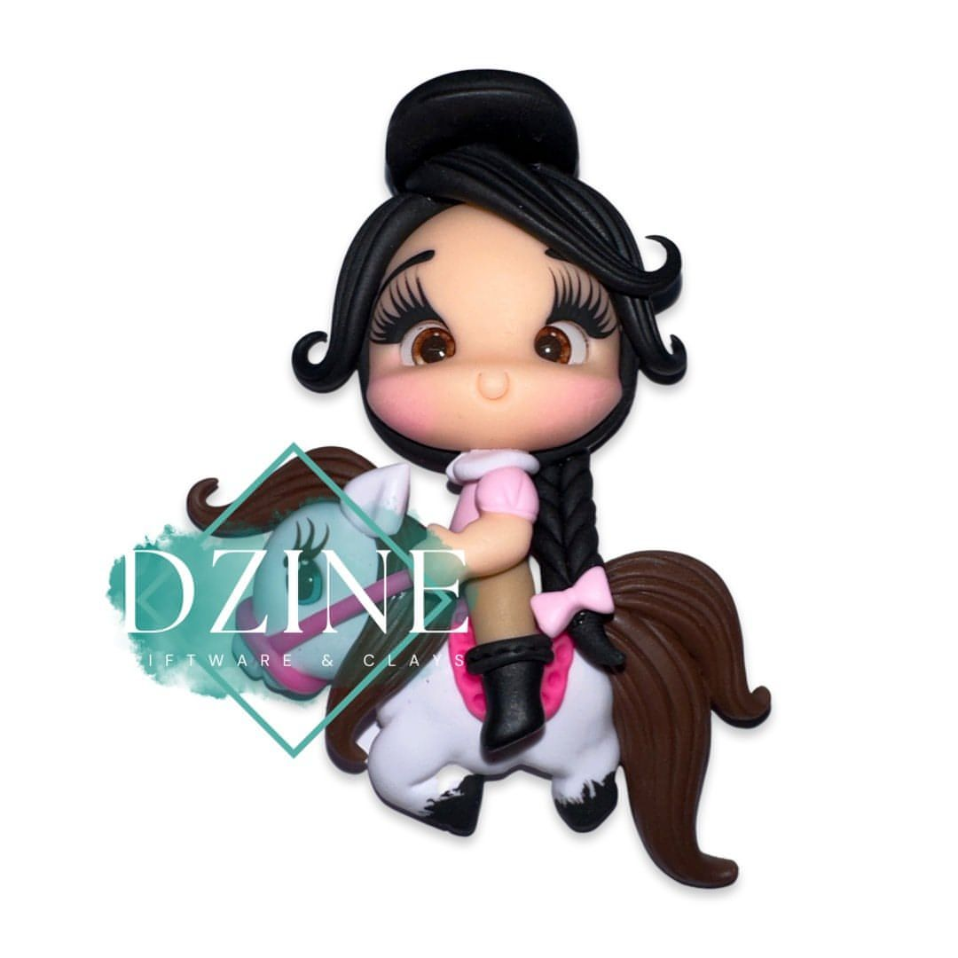 Cute horse rider with black hair