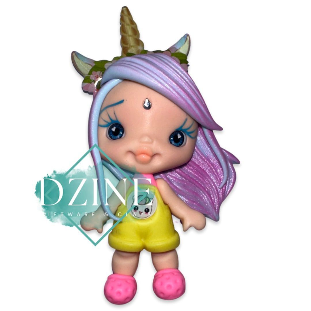 Cute unicorn girl with purple blue hair