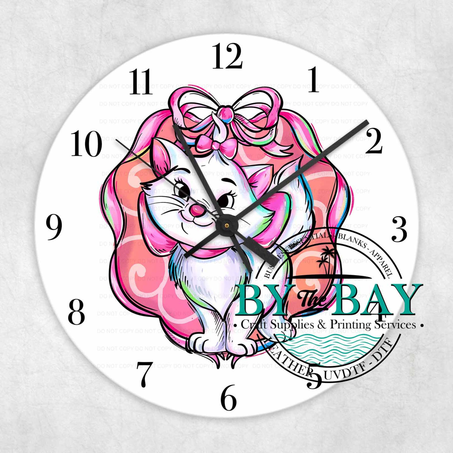 White Cat Pink Bow UVDTF Clock