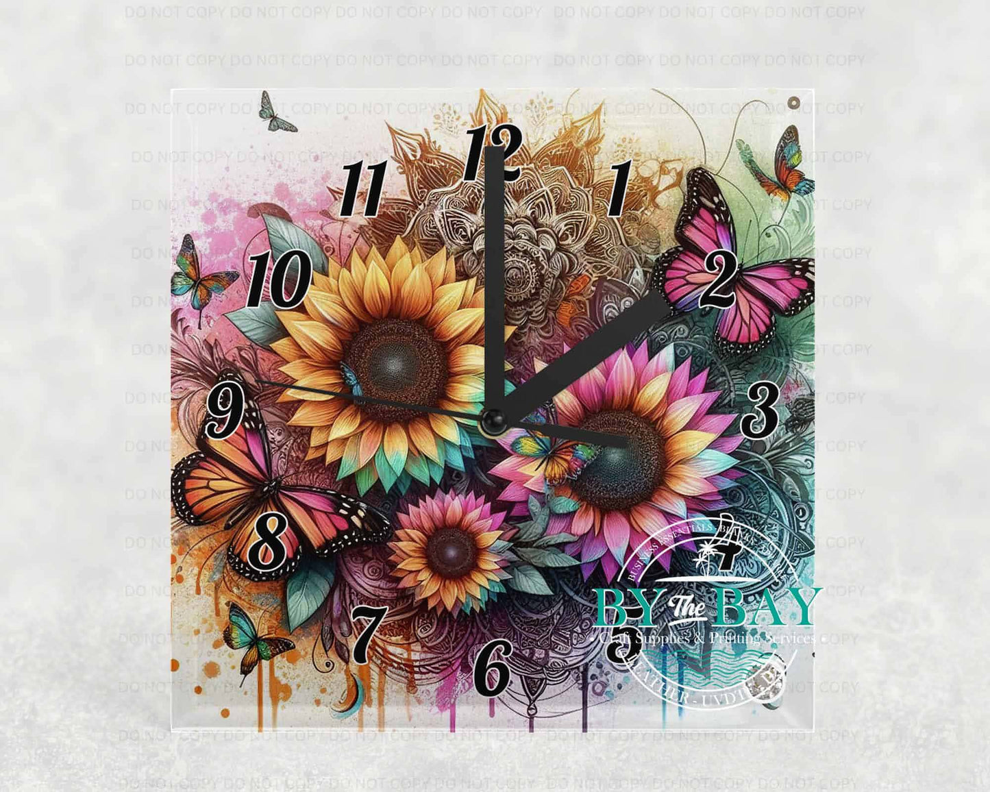 Sunflower Mandala Square Clock