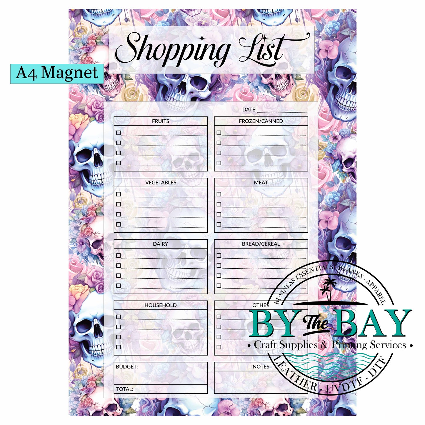 Pastel Skulls A4 Shopping List Magnet