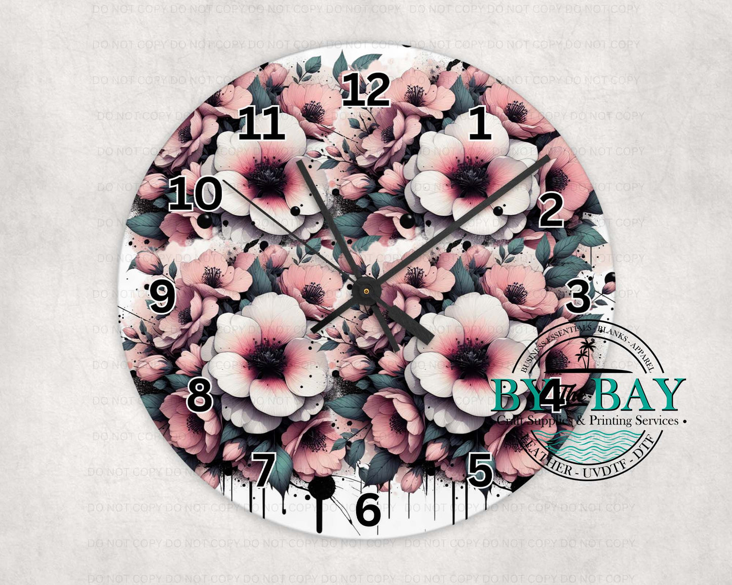 Pink Flowers Clock