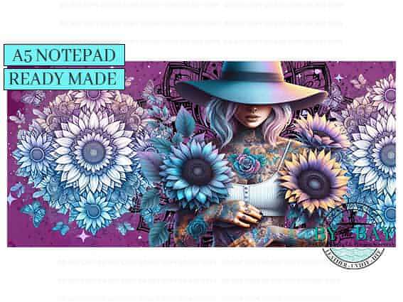 Purple Lady in hat - Ready made notepad Cover (Notepad & Pocket options available)