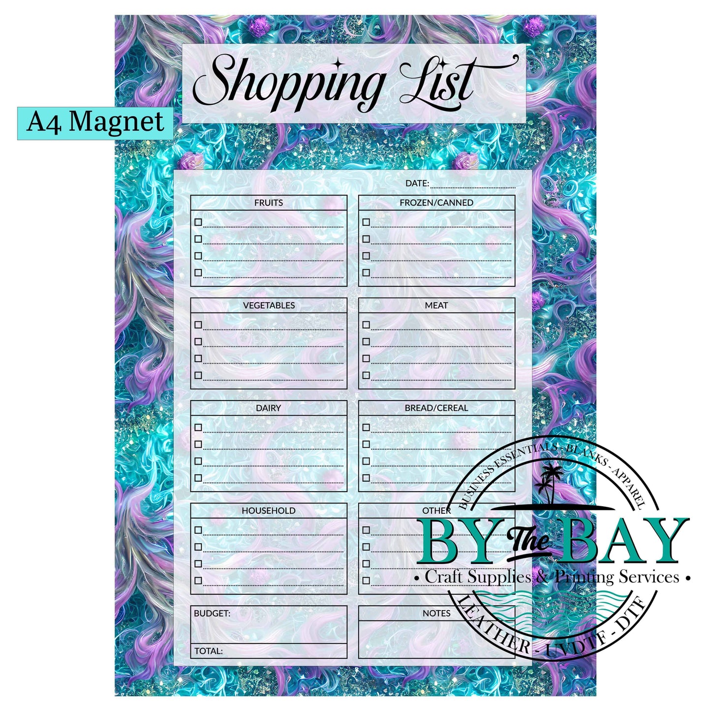 Purple Swirls A4 Shopping List Magnet