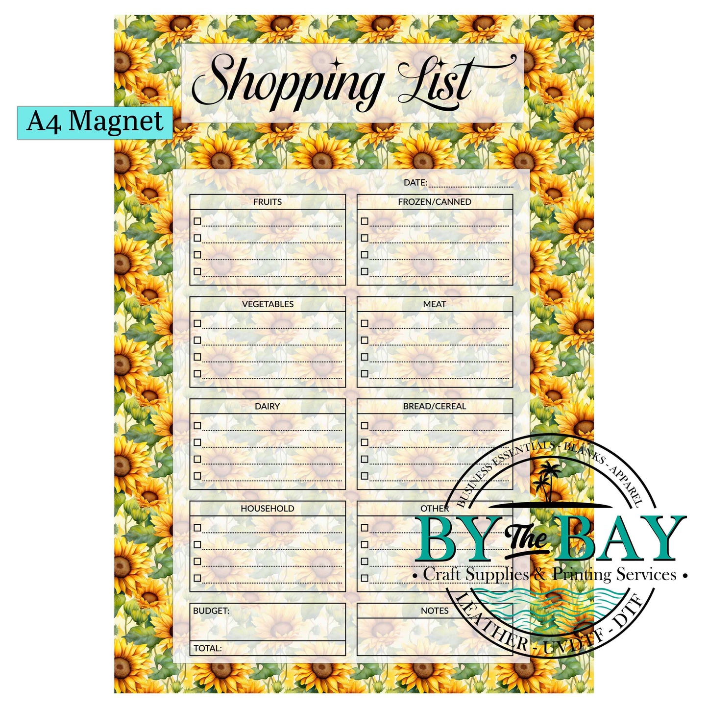 Sunflowers A4 Shopping List Magnet
