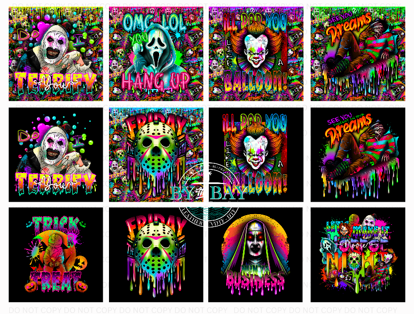 Neon Horror 30cm panels - Pre-designed 1m Faux Leather/Vinyl Gang Sheet