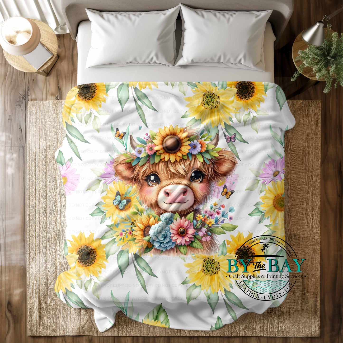 Sunflower Highland Cow Squish Blanket