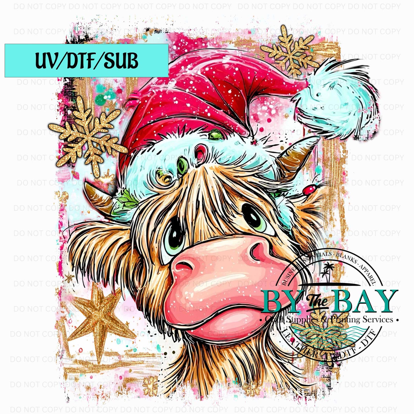 Highland Cow Xmas UV/DTF/SUB Print