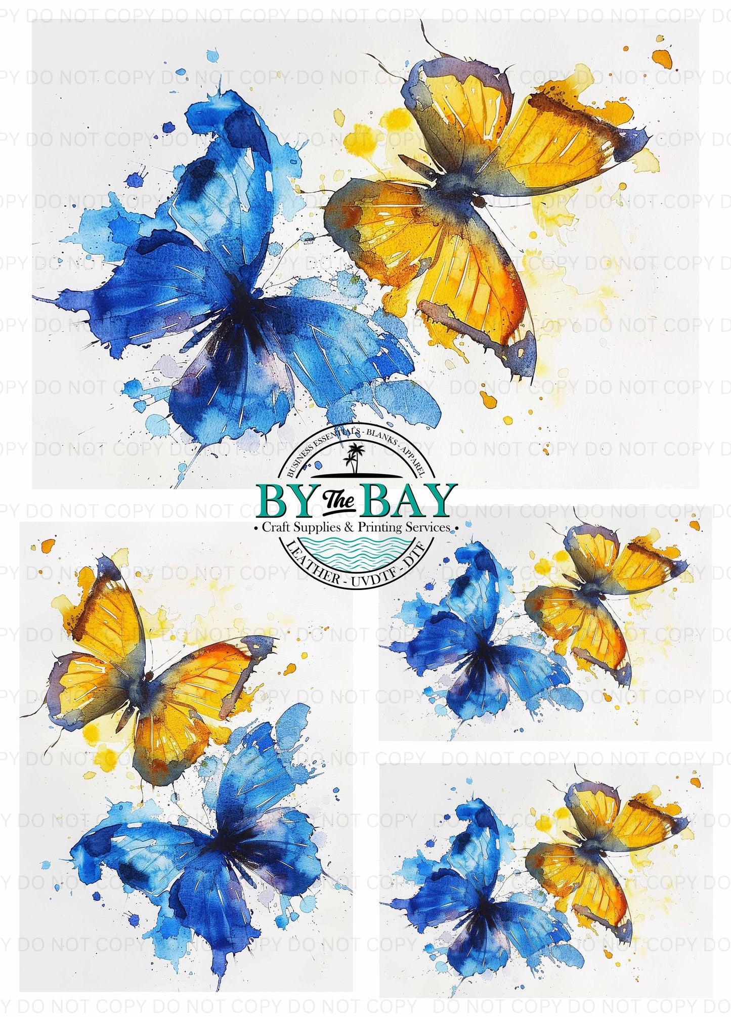 Watercolour Yellow Blue Butterflies Panel (Various Sizes)