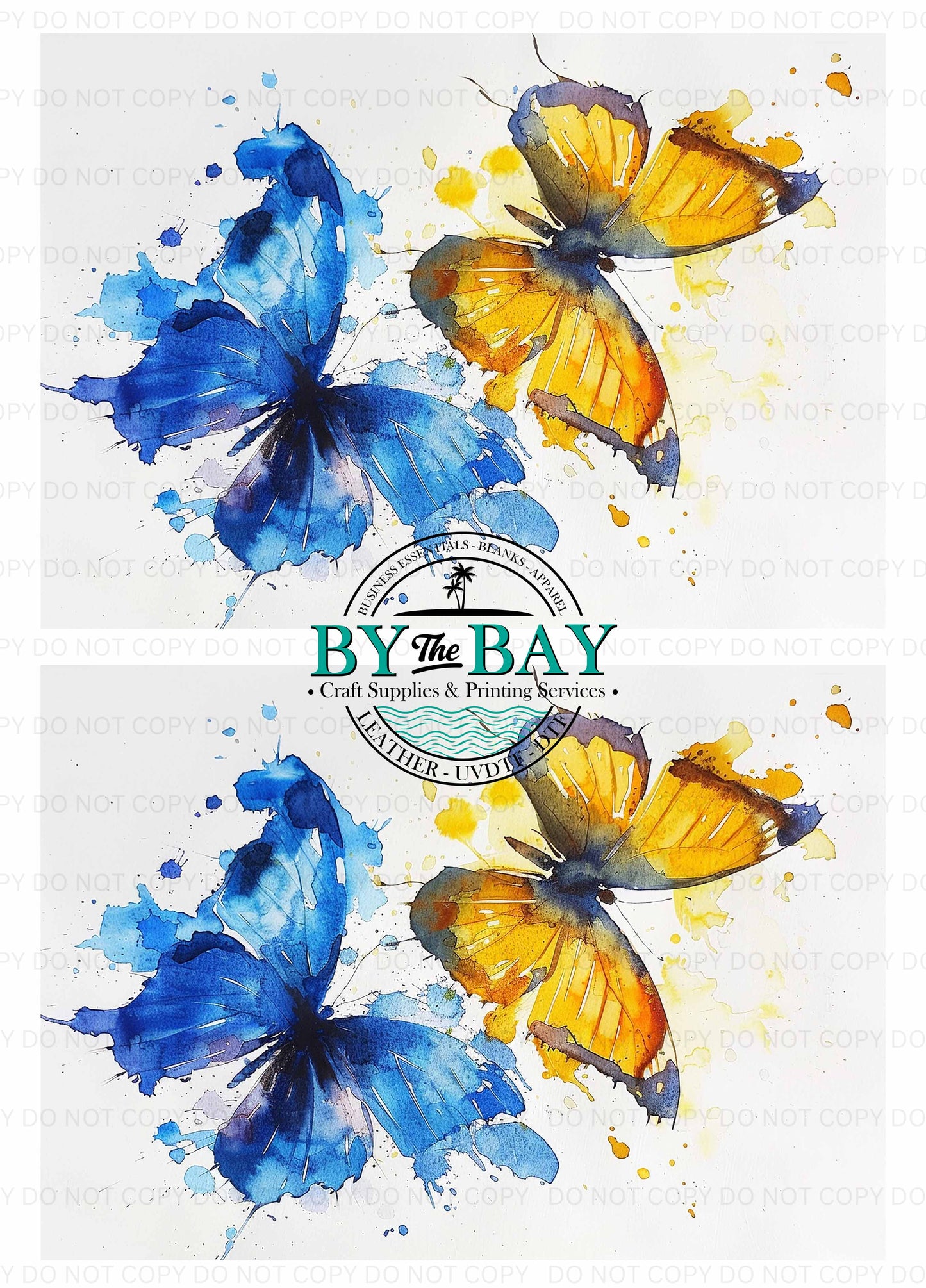 Watercolour Yellow Blue Butterflies Panel (Various Sizes)