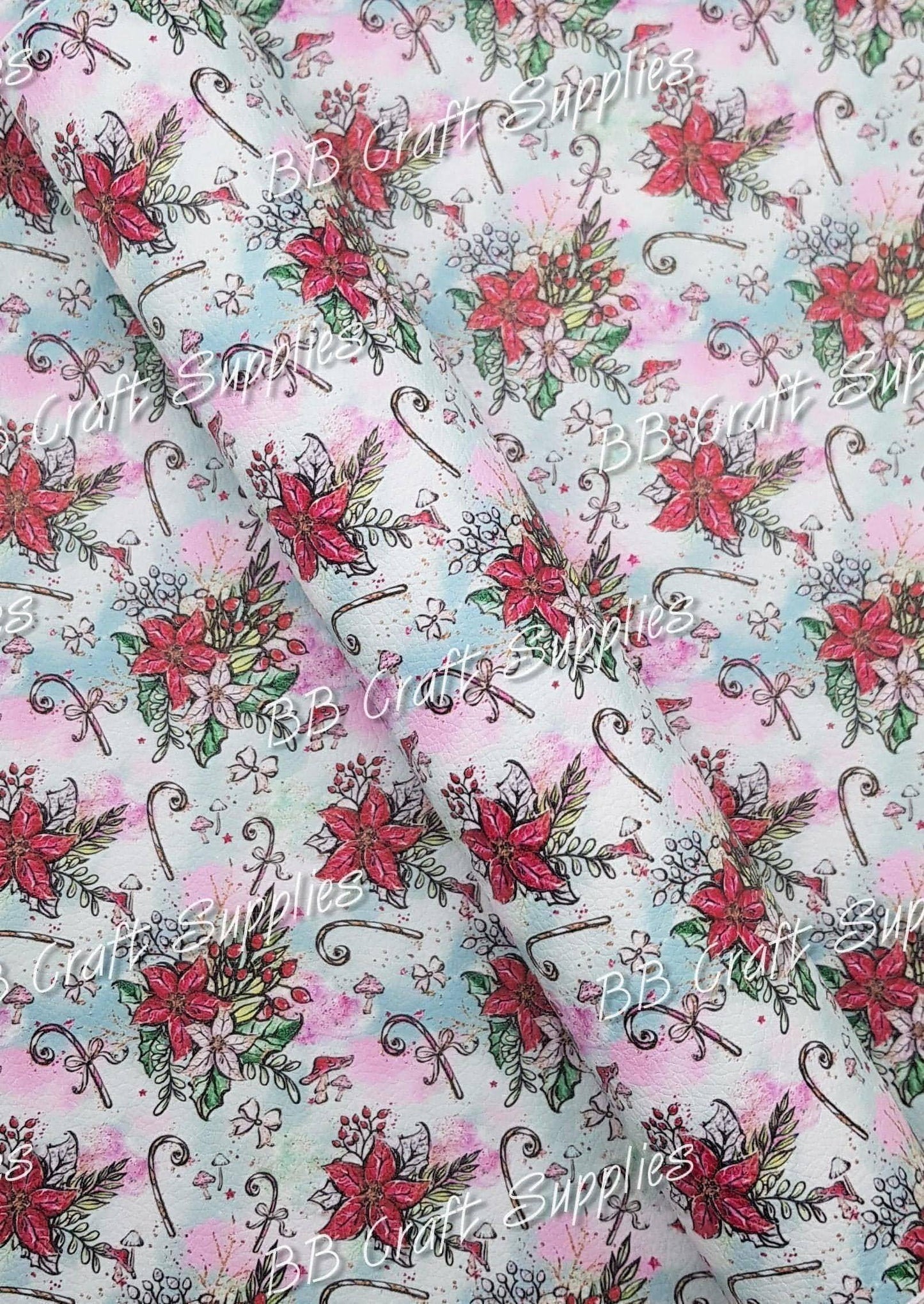 Christmas It's Feeling a lot like Christmas Litchi - Christmas, Faux, Faux Leather, Leather, leatherette, Litchi, poinsettia, Poinsettias - Bare Butler Faux Leather Supplies