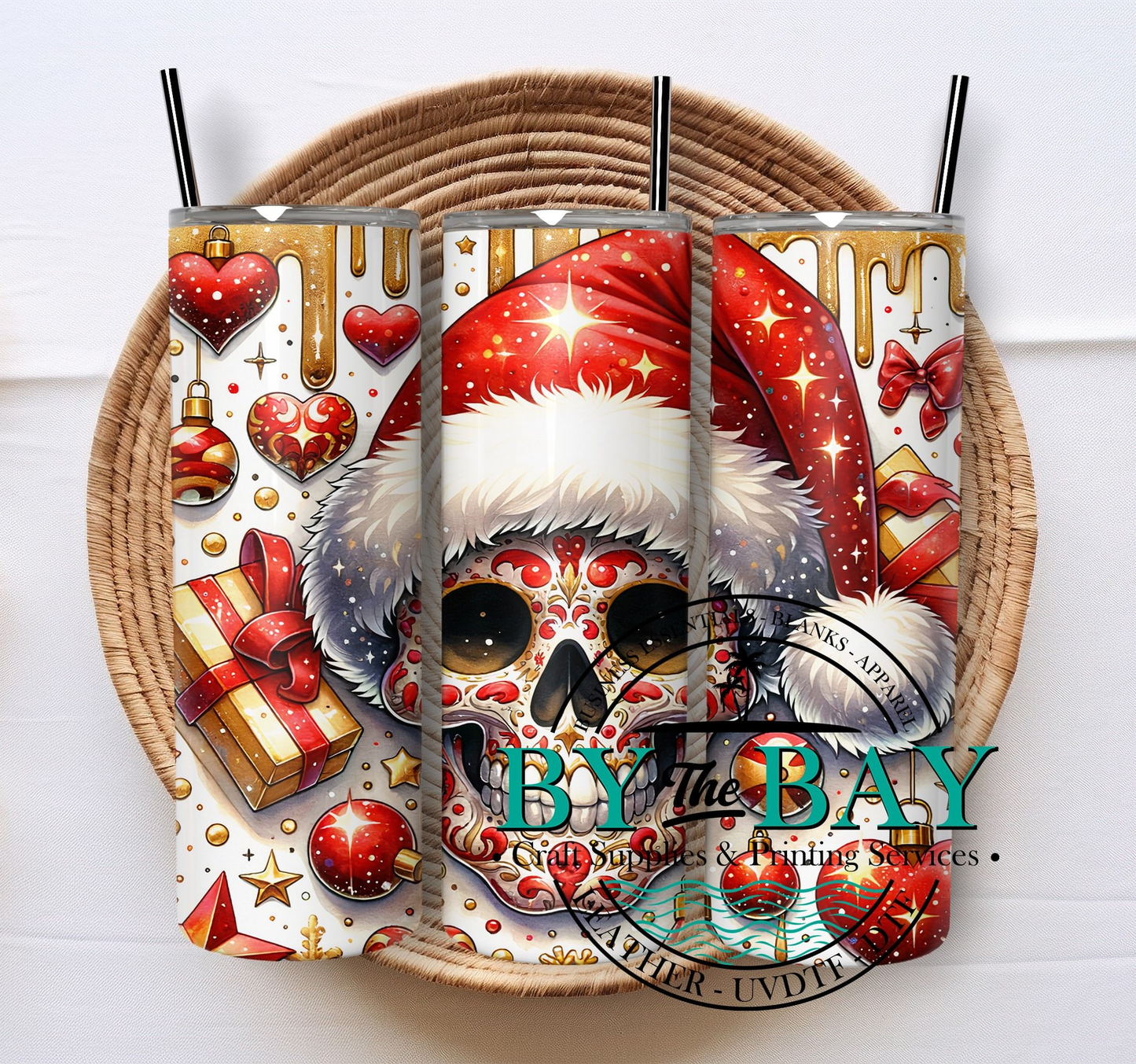 Gold Christmas skull 20oz SUB tumbler print