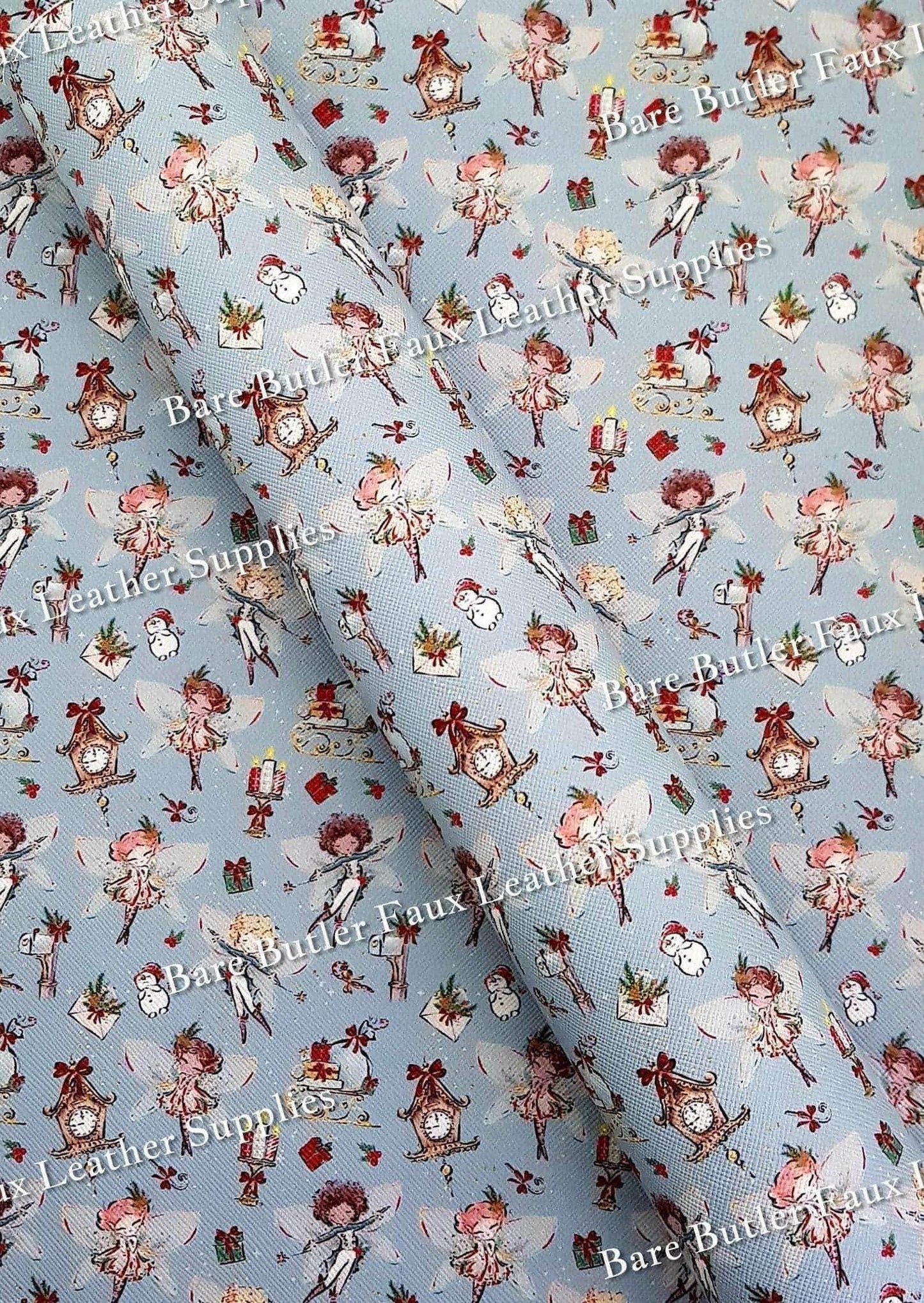 Magical Fairies Blue Faux Leather - christmas, Faux, Faux Leather, Leather, leatherette, Magical Fairies Blue, pattern - Bare Butler Faux Leather Supplies