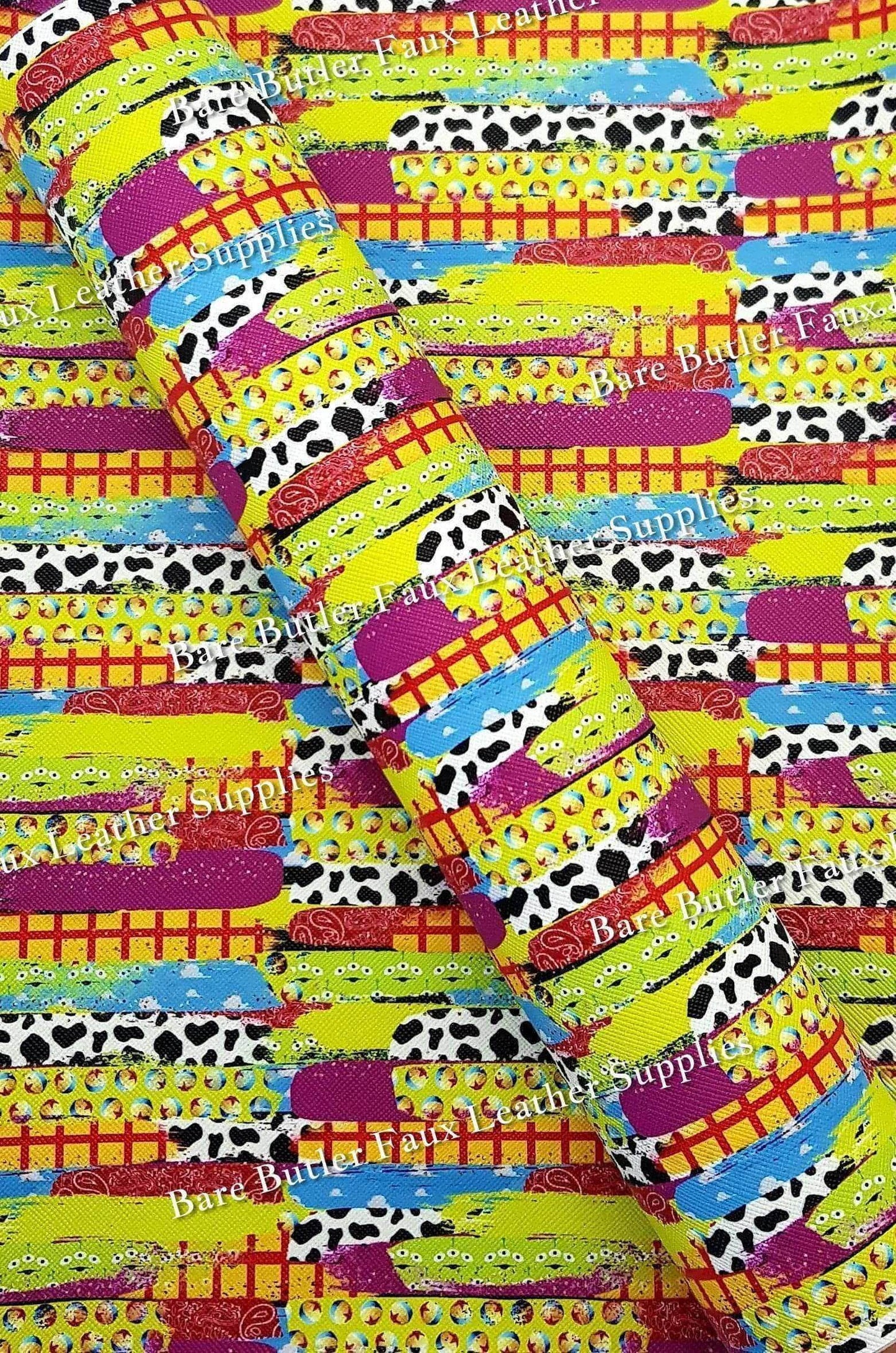 Mash Up Faux Leather - Faux, Faux Leather, Leather, leatherette, toy, toy story, woody - Bare Butler Faux Leather Supplies