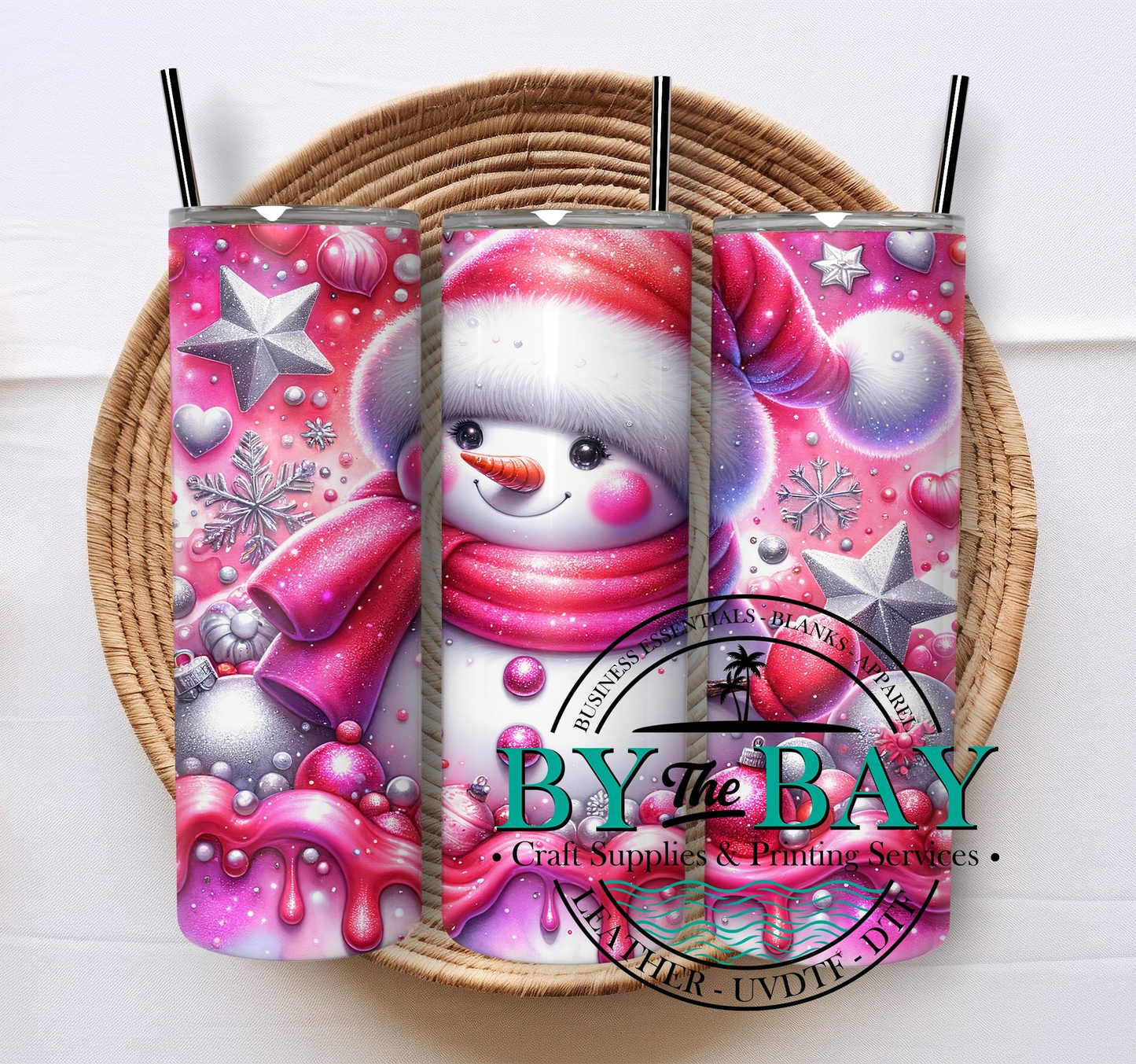 Pink xmas snowman 20oz SUB tumbler print