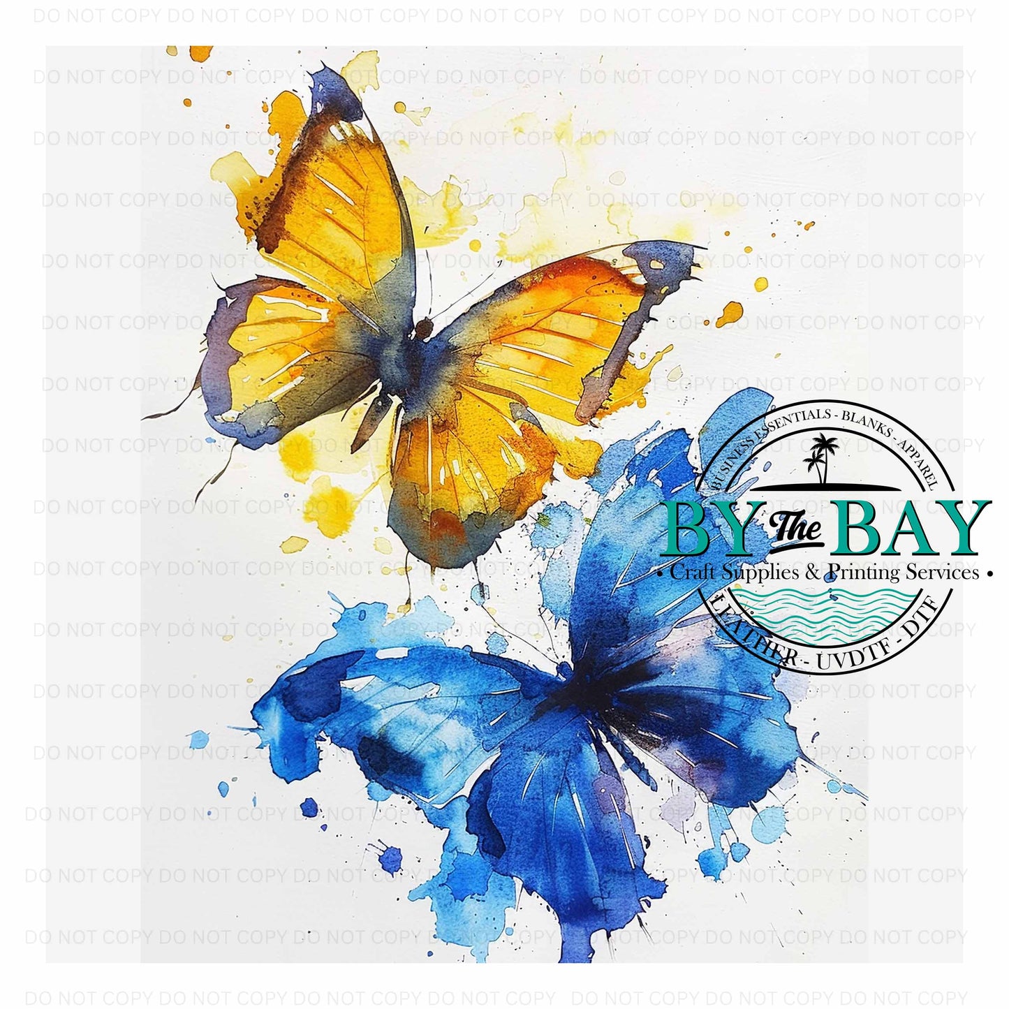 Watercolour Yellow Blue Butterflies Panel (Various Sizes)