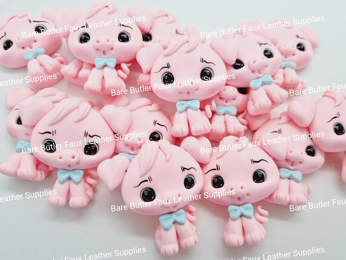 Pink Pig with Blue Bow Tie - Bare Butler Faux Leather Supplies