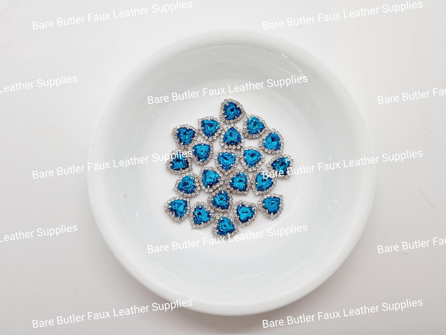Mini Rhinestone Heart Aquamarine - Bare Butler Faux Leather Supplies