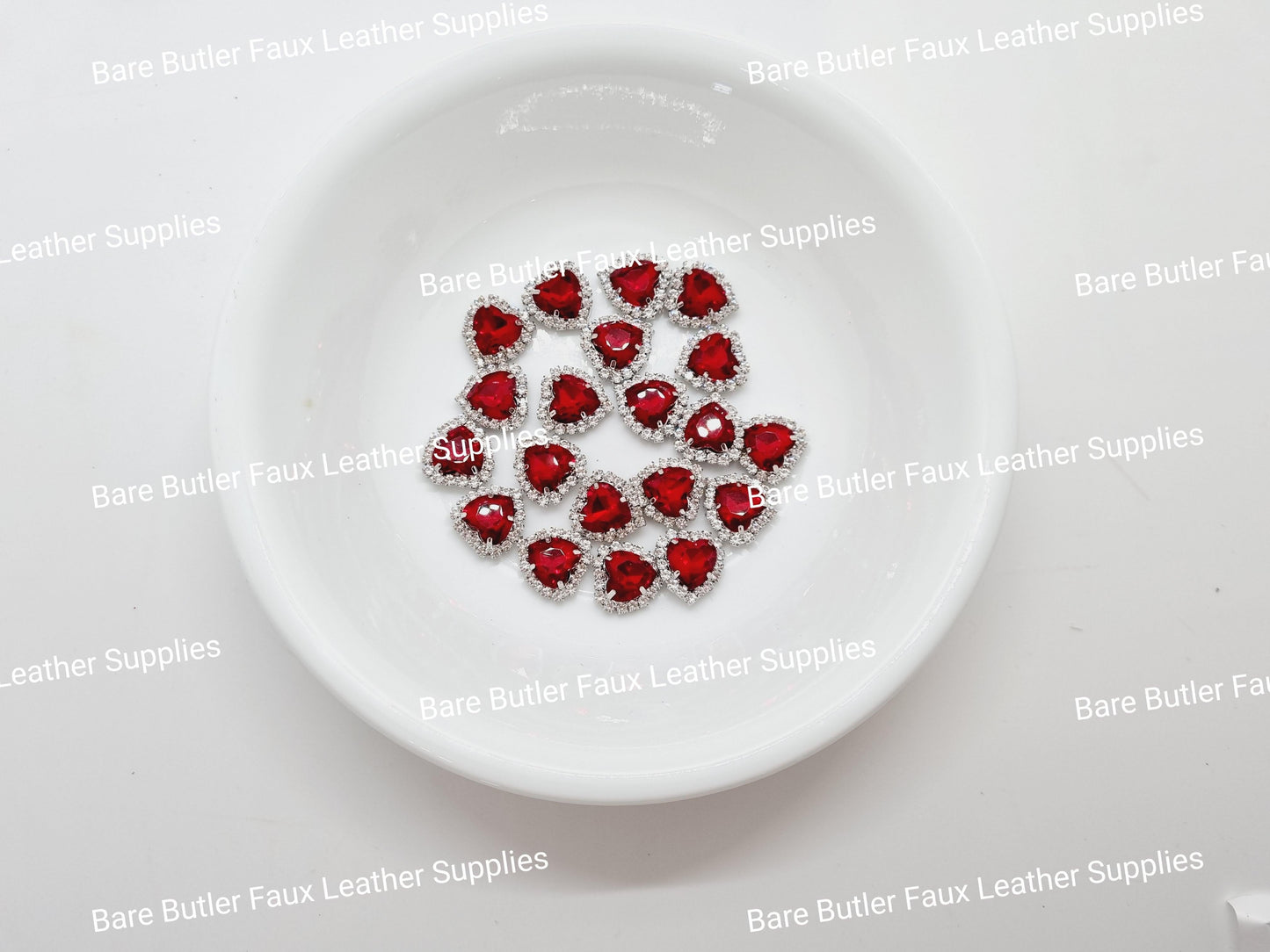 Mini Rhinestone Heart Light Siam - Bare Butler Faux Leather Supplies