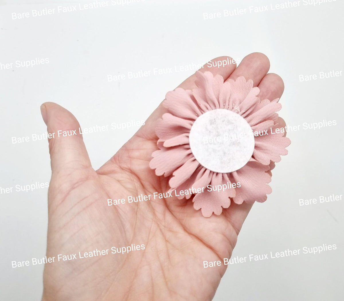 Ruffled Flower with Rhinestone center - Dusty Pink - Bare Butler Faux Leather Supplies