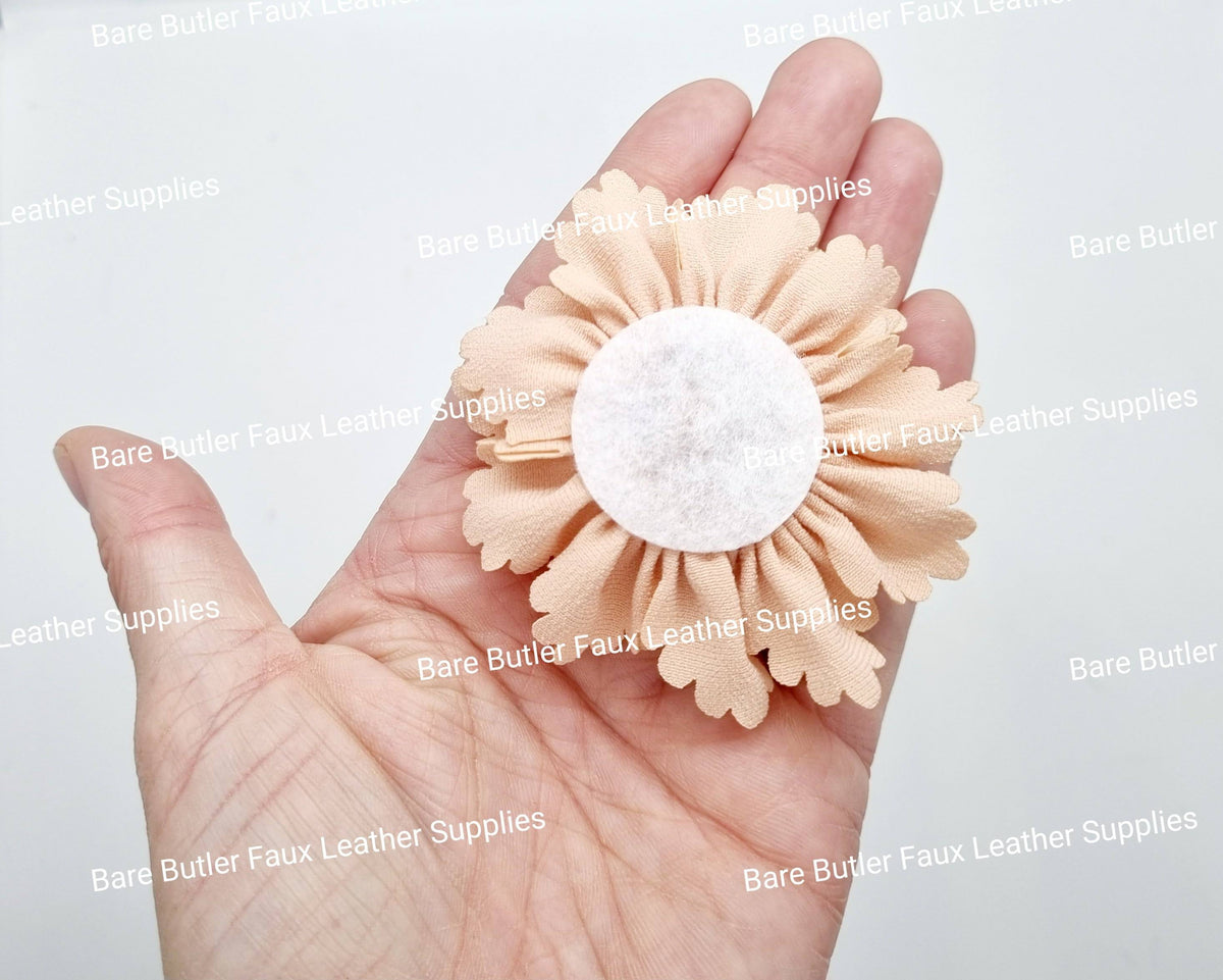 Ruffled Flower with Rhinestone center - Peach - Bare Butler Faux Leather Supplies
