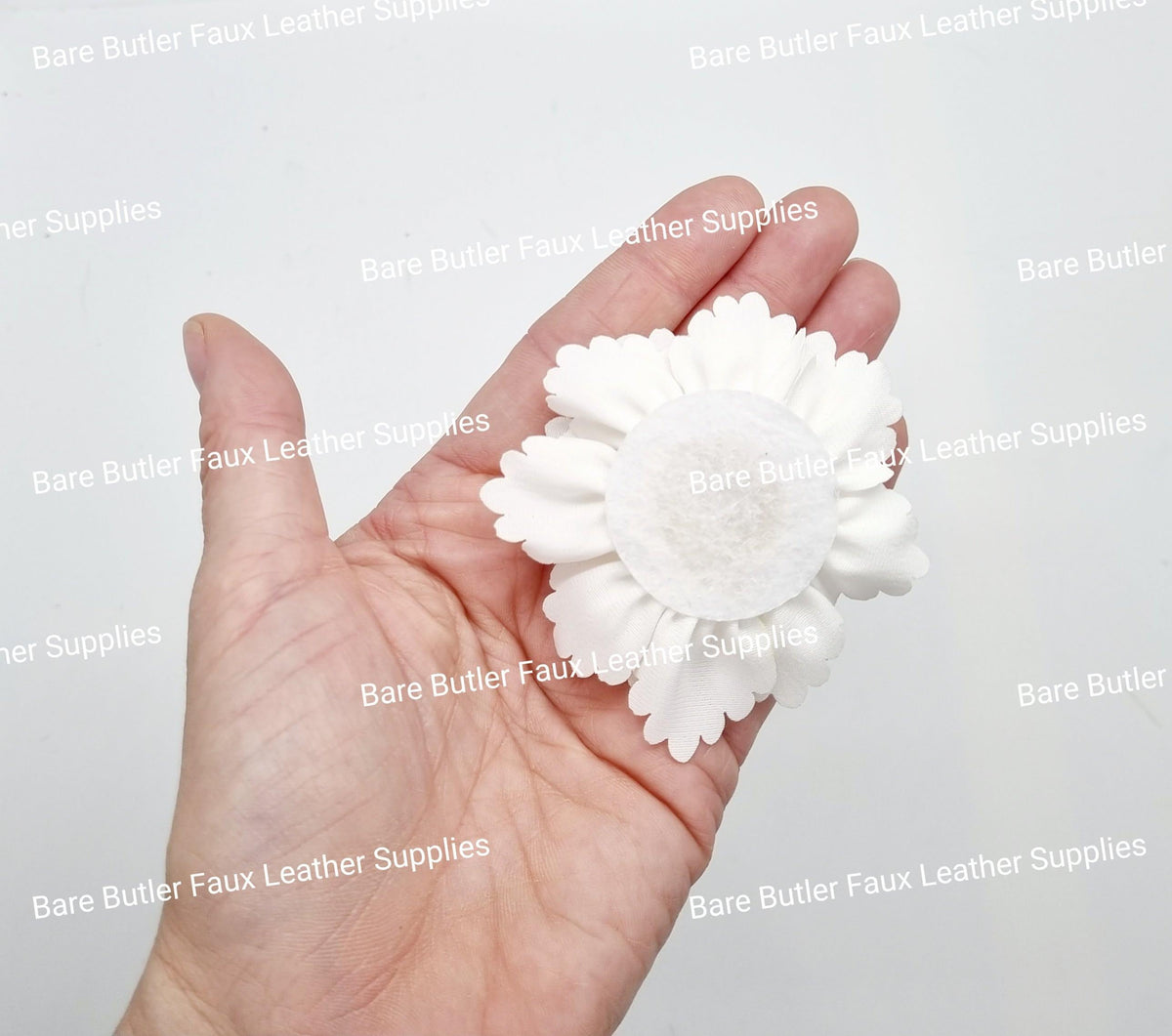 Ruffled Flower with Rhinestone center - White - Bare Butler Faux Leather Supplies
