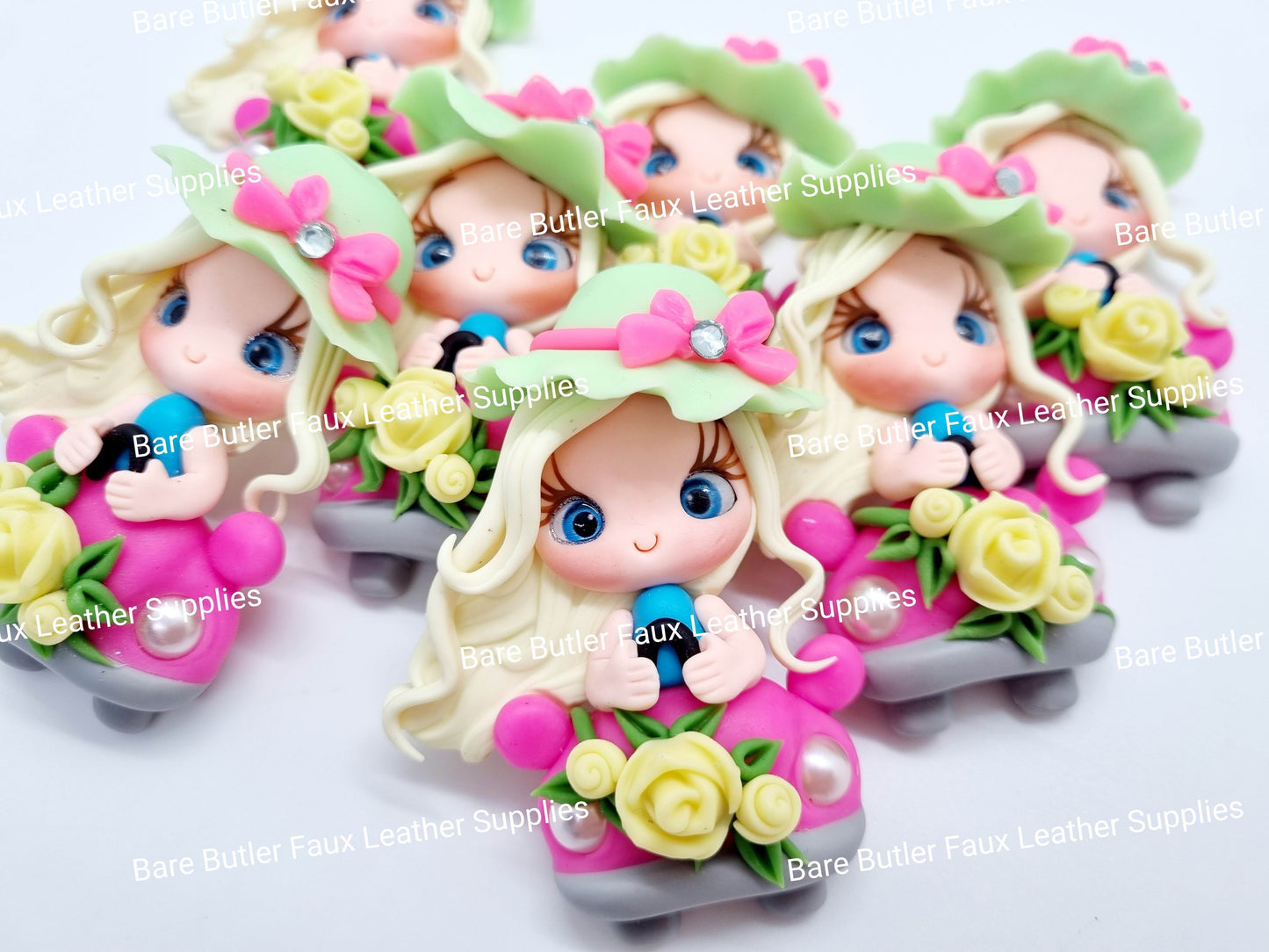 Girl Driving Pink Car Green Hat - Bare Butler Faux Leather Supplies