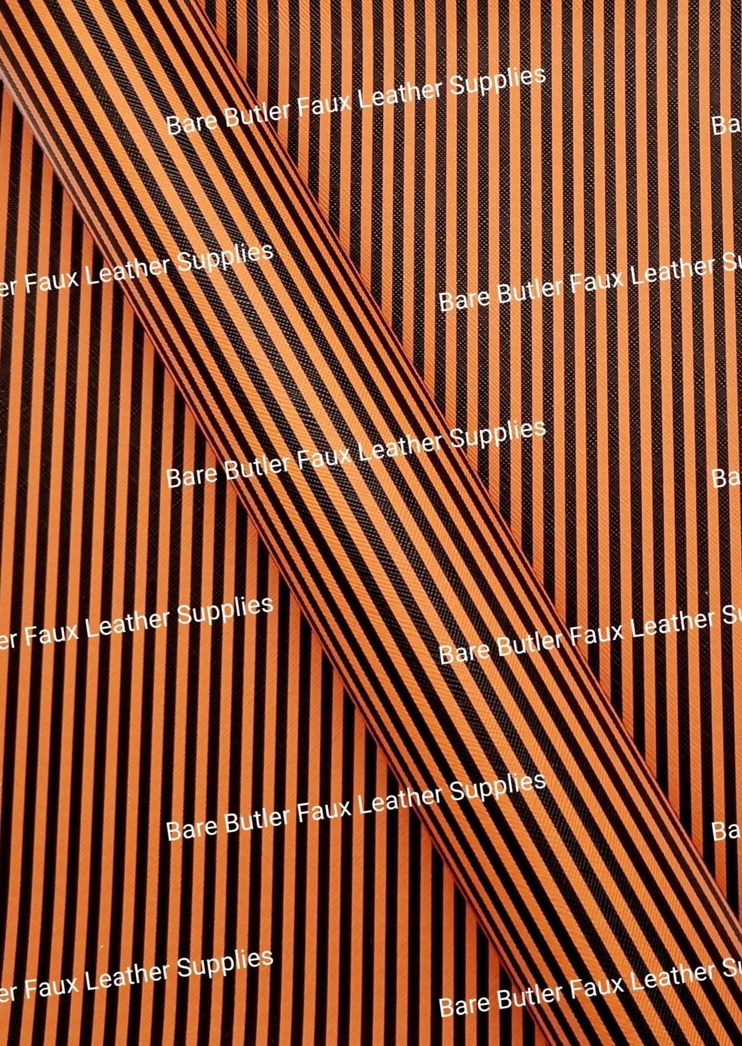 Black & Orange Stripes Faux Leather - Bare Butler Faux Leather Supplies