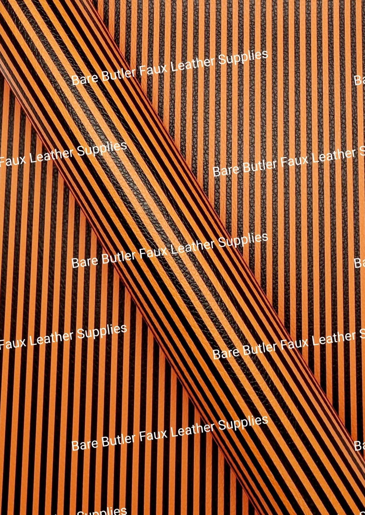 Black & Orange Stripes Litchi - Bare Butler Faux Leather Supplies