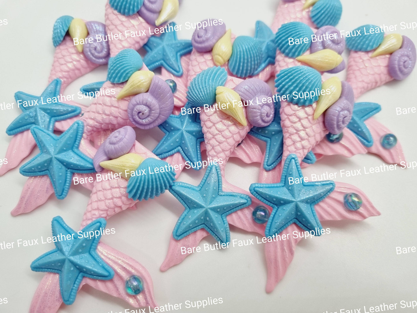 Mermaid Tail Pink with Sea Shell - Bare Butler Faux Leather Supplies