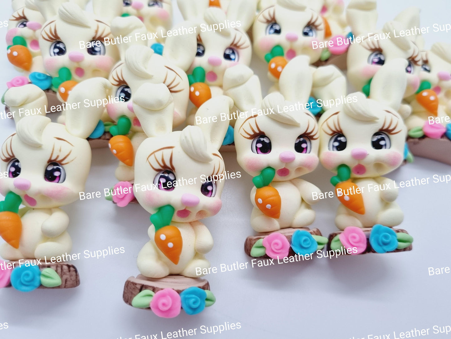 Bunny Holding Carrot with Flowers - Bare Butler Faux Leather Supplies