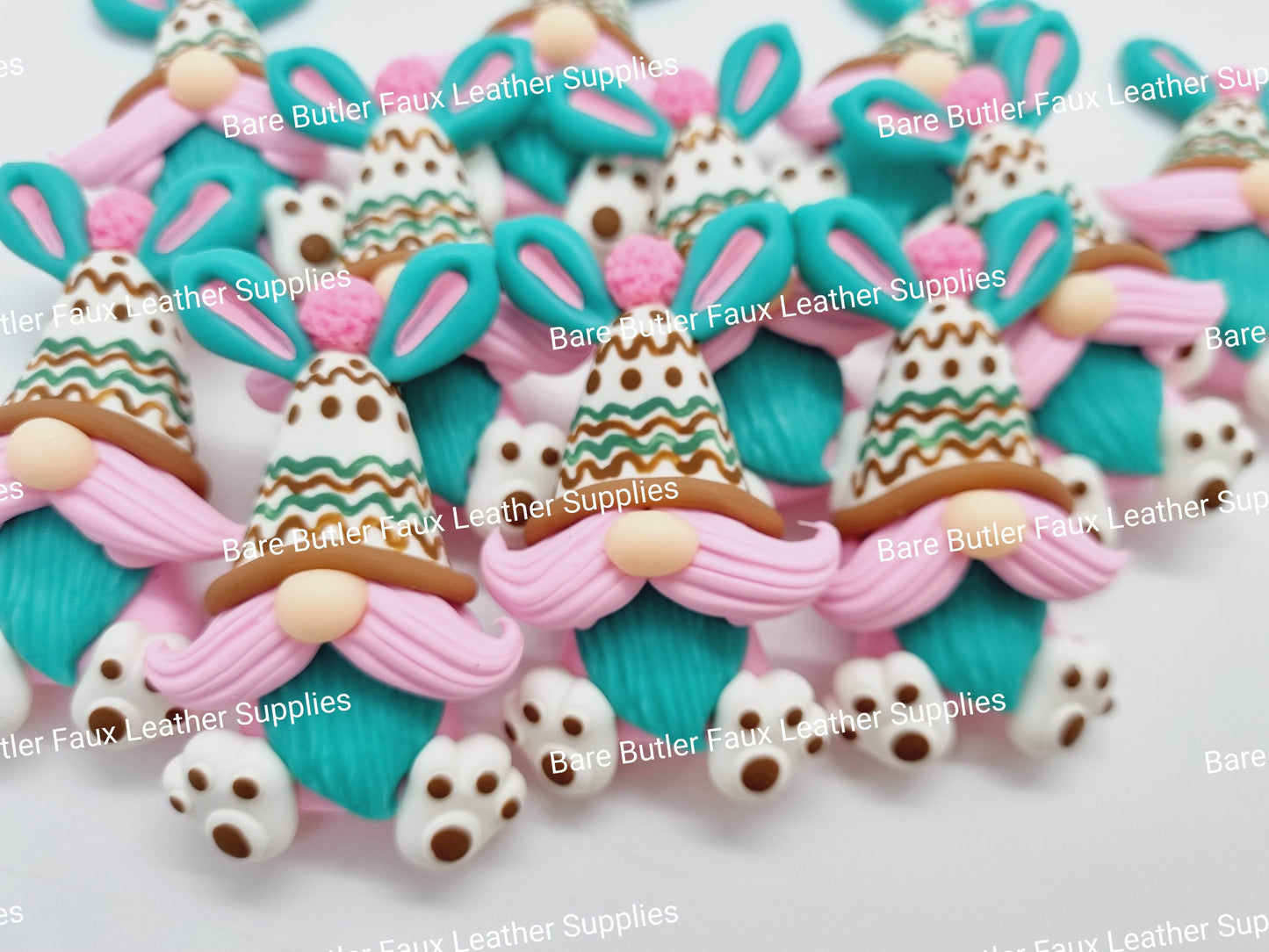 Bunny Gnome Green with Pink Mustache - Bare Butler Faux Leather Supplies