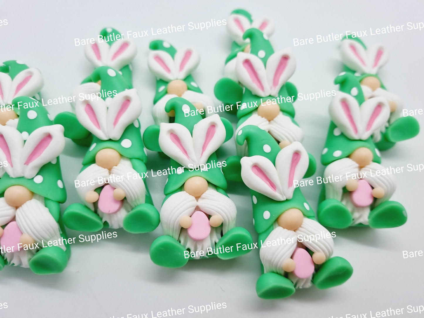 Bunny Gnome Green Holding Pink Egg - Bare Butler Faux Leather Supplies