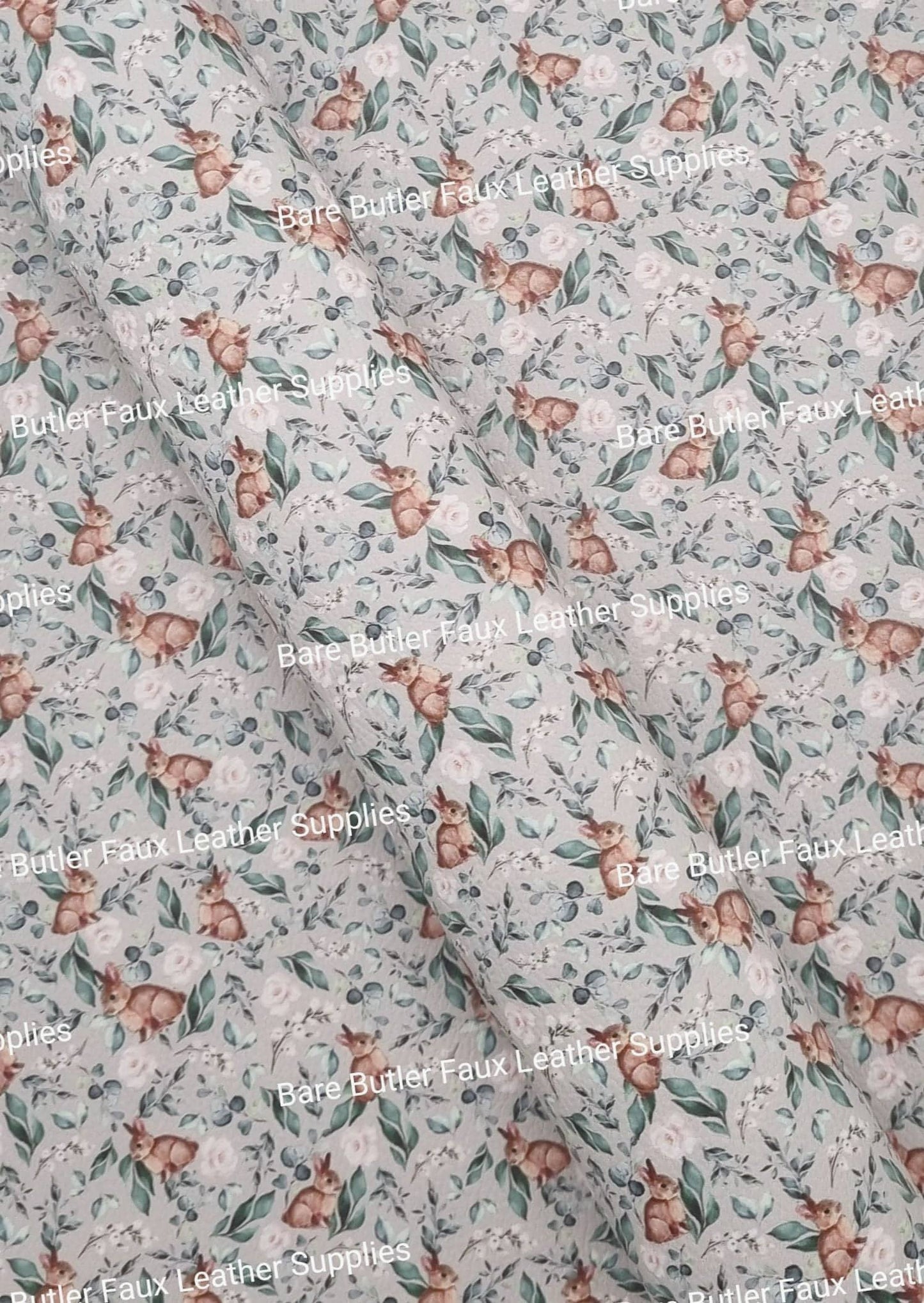 Brown Bunny in Pink Rose Field Litchi - Bare Butler Faux Leather Supplies