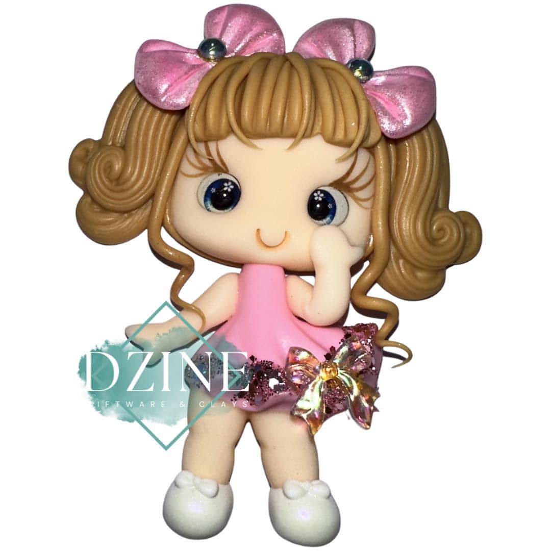 Cute girl pink dress & Bows in her pigtails