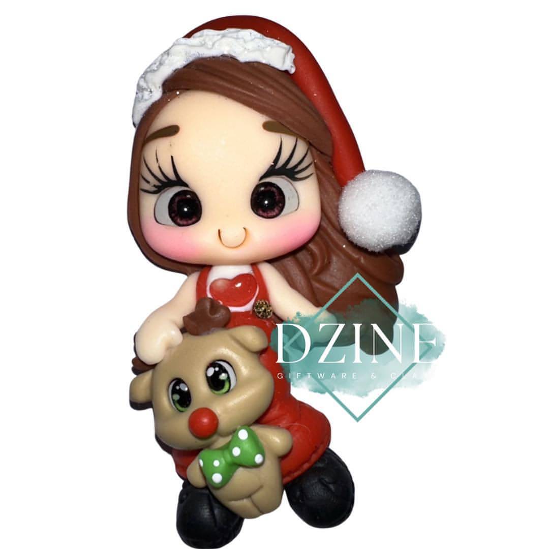 Cute Christmas girl wearing love heart shirt & reindeer brown hair