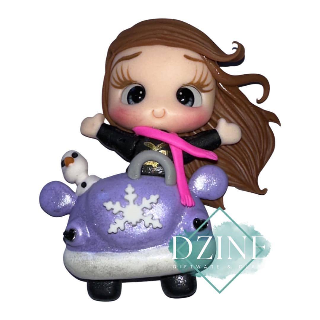 Christmas Snow princess in purple car with brown hair