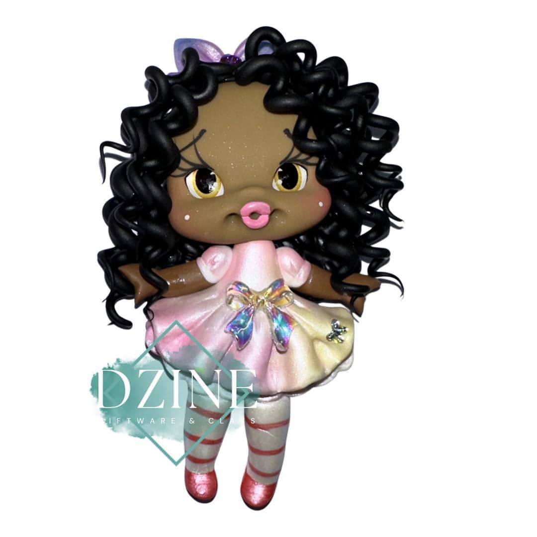 Cute girl with pastel dress red striped stockings