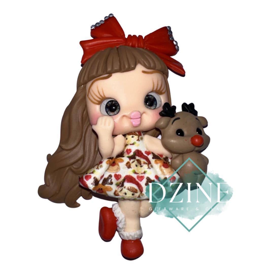 Christmas girl with reindeer dress & reindeer brown hair
