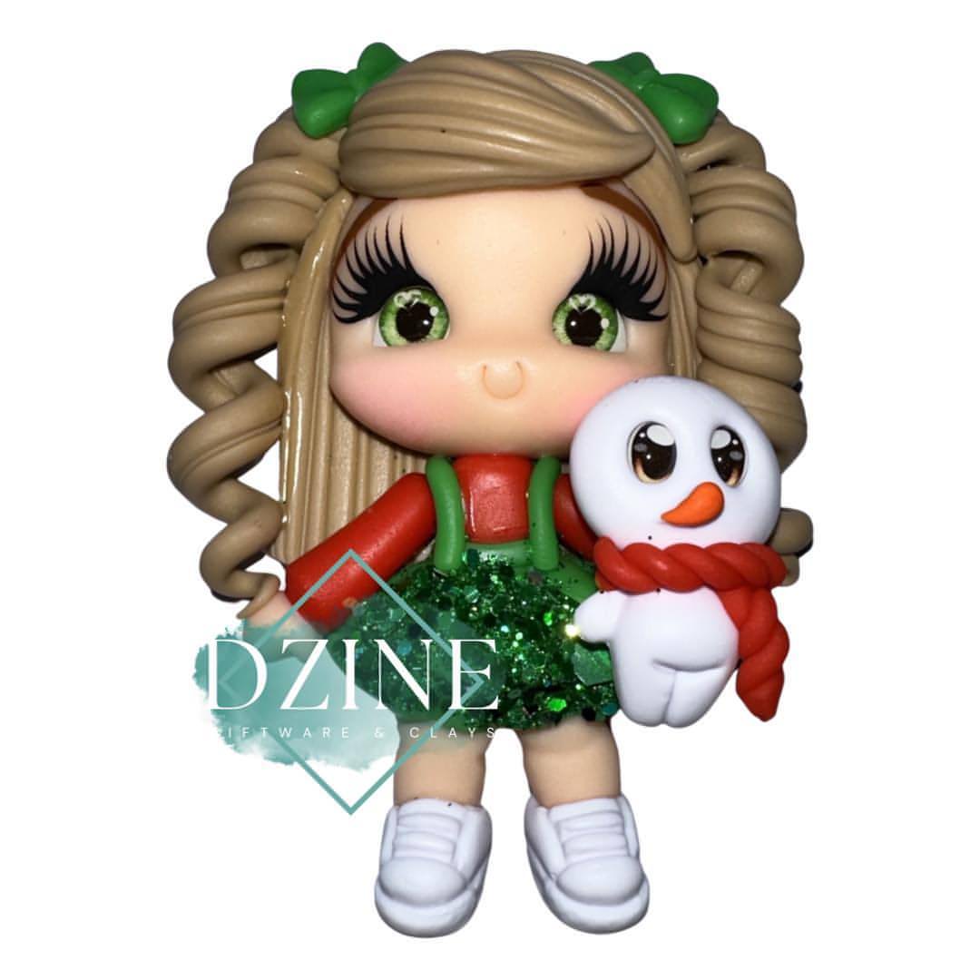 Christmas girl in pinafore with brown hair