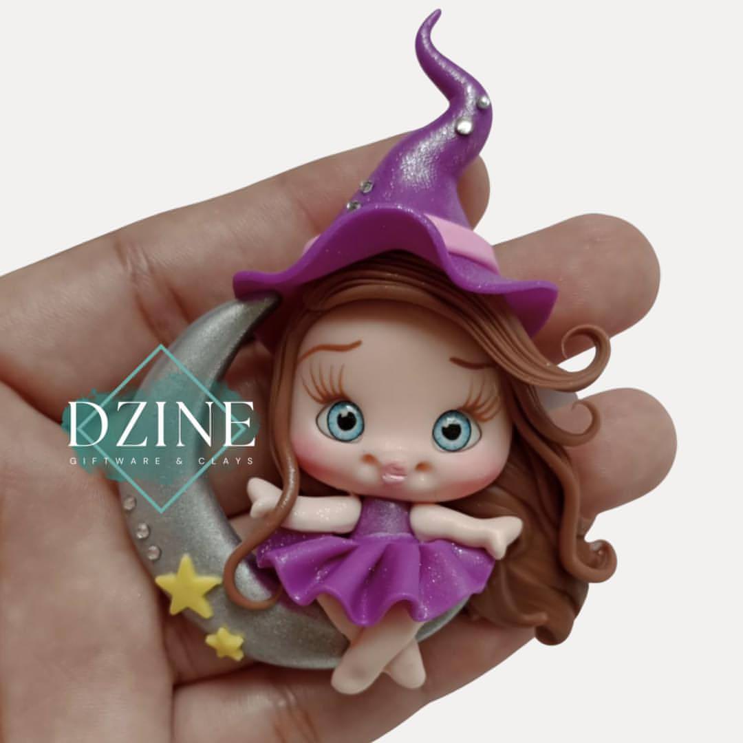 Cute purple witch on moon