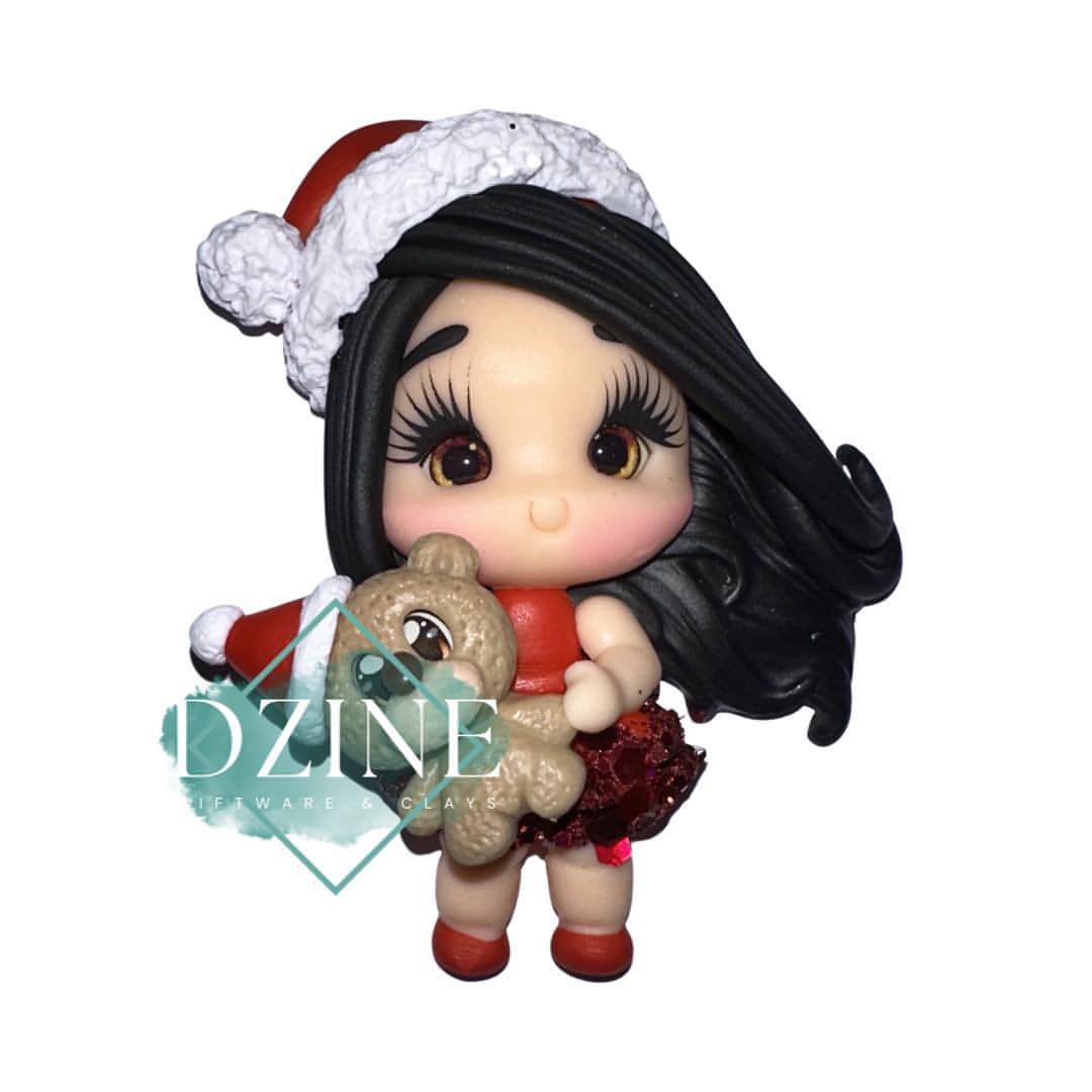 Cute christmas girl with bear black hair