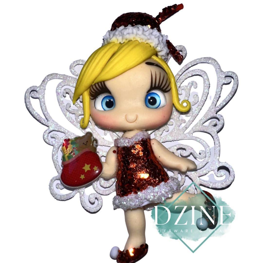Christmas red glitter Fairy with santa sack