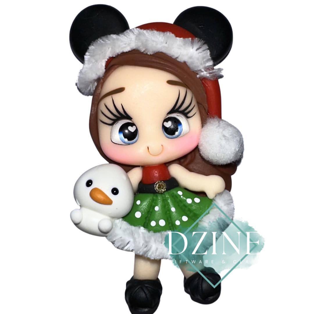 Christmas mouse girl green polka dot skirt brown hair