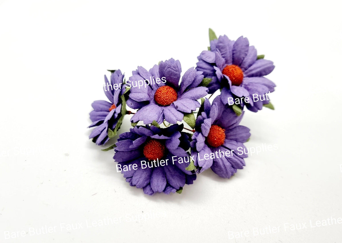 Purple Mix Daisy Flowers 3 Pack - berry, Embelishment, Flower, mini, Mulburry, mullberry, rose, yellow - Bare Butler Faux Leather Supplies