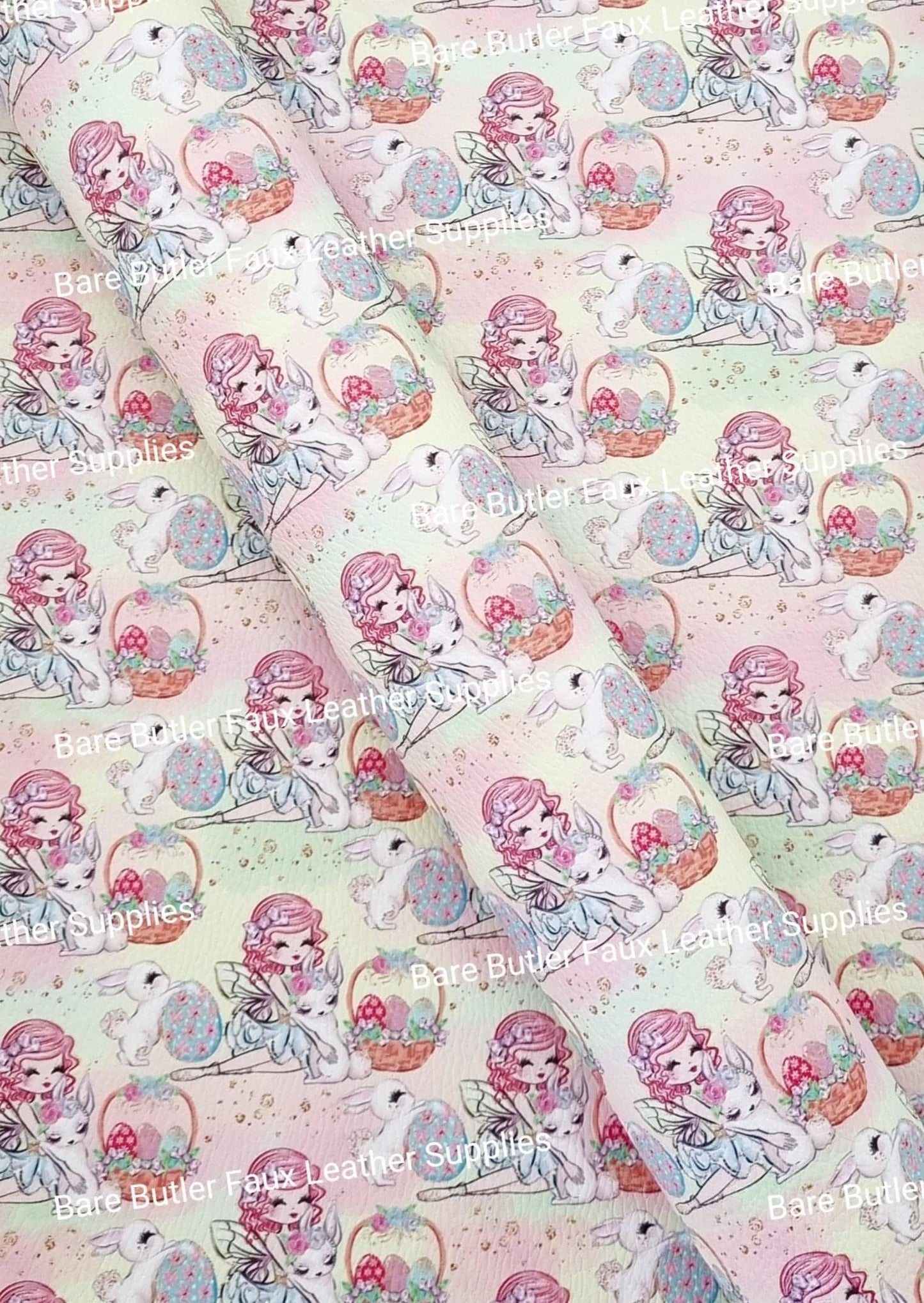 Easter Fairies Litchi - basket, Bunny, bunny Feet, duck, duckling, ears, Easter, Easter Parade, Fairies, Fairy, Faux, Faux Leather, hop, Leather, leatherette, Litchi, rabbit - Bare Butler Faux Leather Supplies