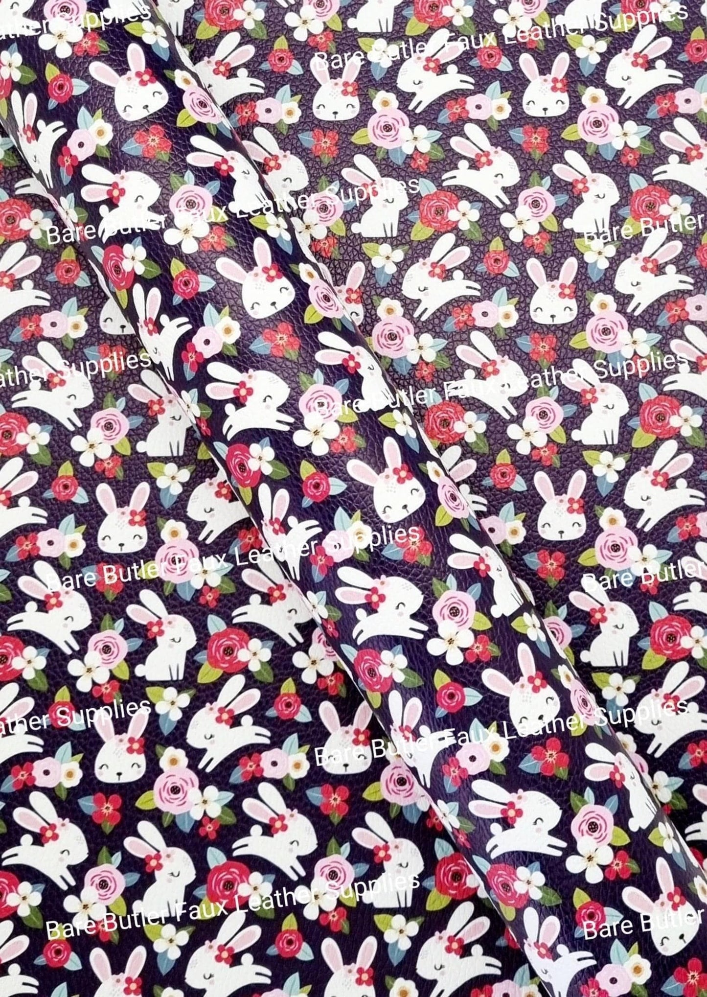 Floral Bunny Dark Litchi - Animals, Bunny, Easter, Faux, Faux Leather, Leather, leatherette, Rabbit - Bare Butler Faux Leather Supplies