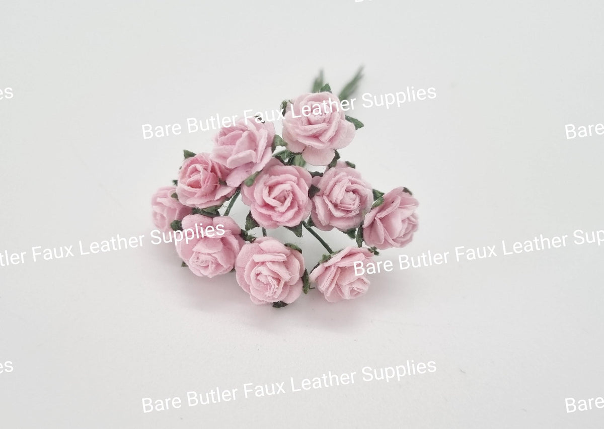 Mini Roses Light Pink 10 Pack - Embelishment, Flower, Mulburry, mullberry, pink, rose - Bare Butler Faux Leather Supplies