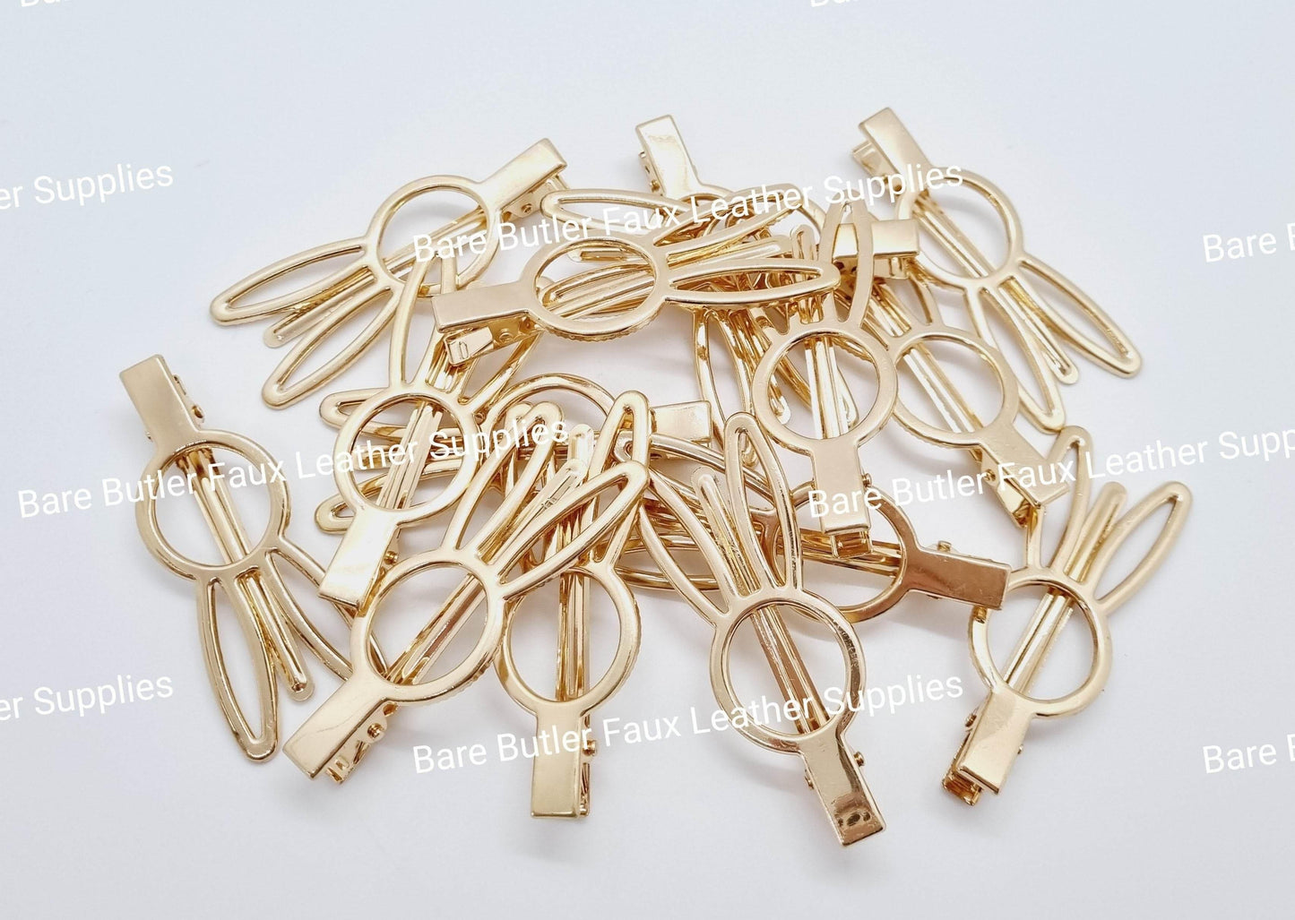 Gold Bunny Ear Clips - alligator, bunny, clips, ear, Easter, gold, hair, Rabbit - Bare Butler Faux Leather Supplies