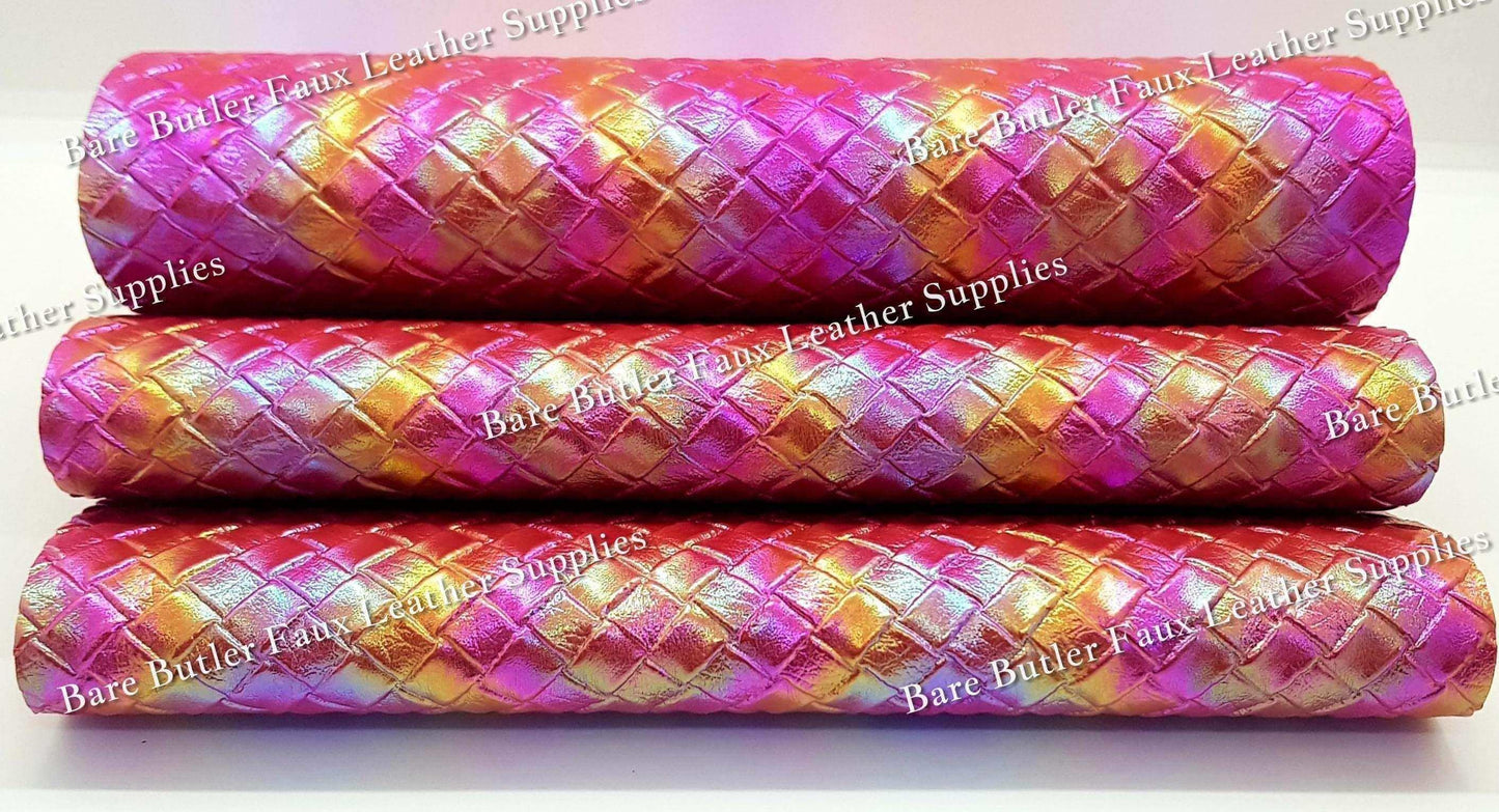 Basket Weave Metallic Pink - Basket, Faux, Faux Leather, Leather, leatherette, pattern, weave - Bare Butler Faux Leather Supplies